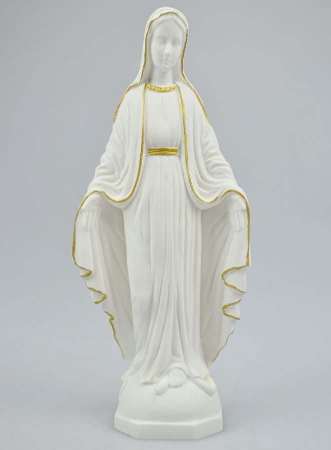 Statue de la Vierge Miraculeuse en Albâtre & Fil d'Or - 19cm (pic 2)