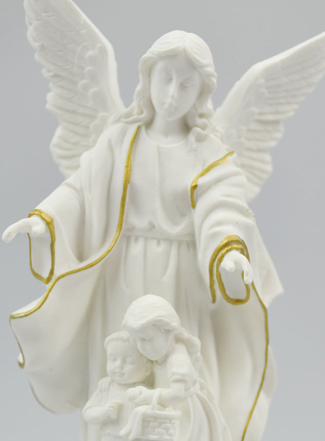 Statue AngeGardien Protecteur en Albâtre & Fil d'Or 14 cm La
