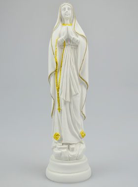 Statue Notre Dame de Lourdes en Albâtre & Fil d'Or - 19cm (pic 1)