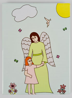 Cadre Icône Ange-Gardien & Fille en céramique - 16 cm (pic 1)