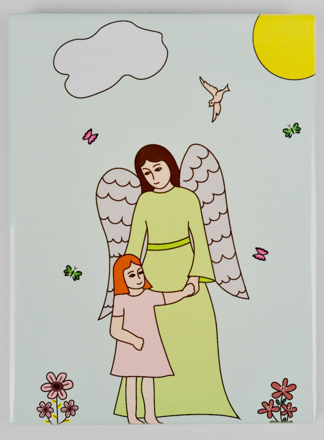 Cadre Icône Ange-Gardien & Fille en céramique - 16 cm (pic 2)