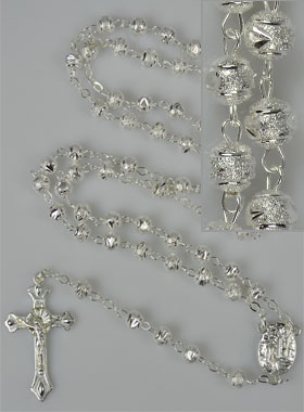 Chapelet en Perles d'Argent Sablées - 60 cm (pic 1)
