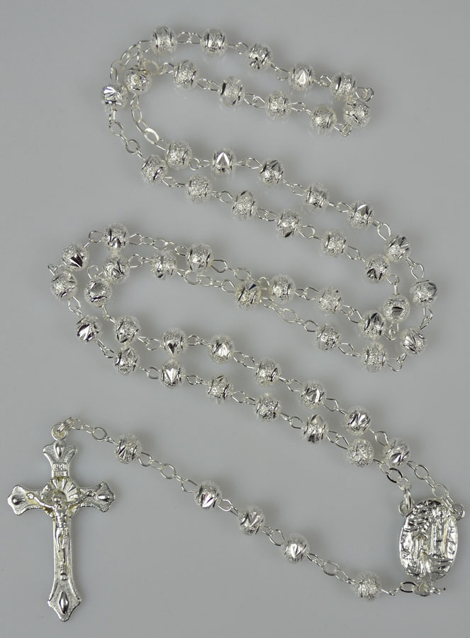 Chapelet en Perles d'Argent Sablées - 60 cm (pic 2)