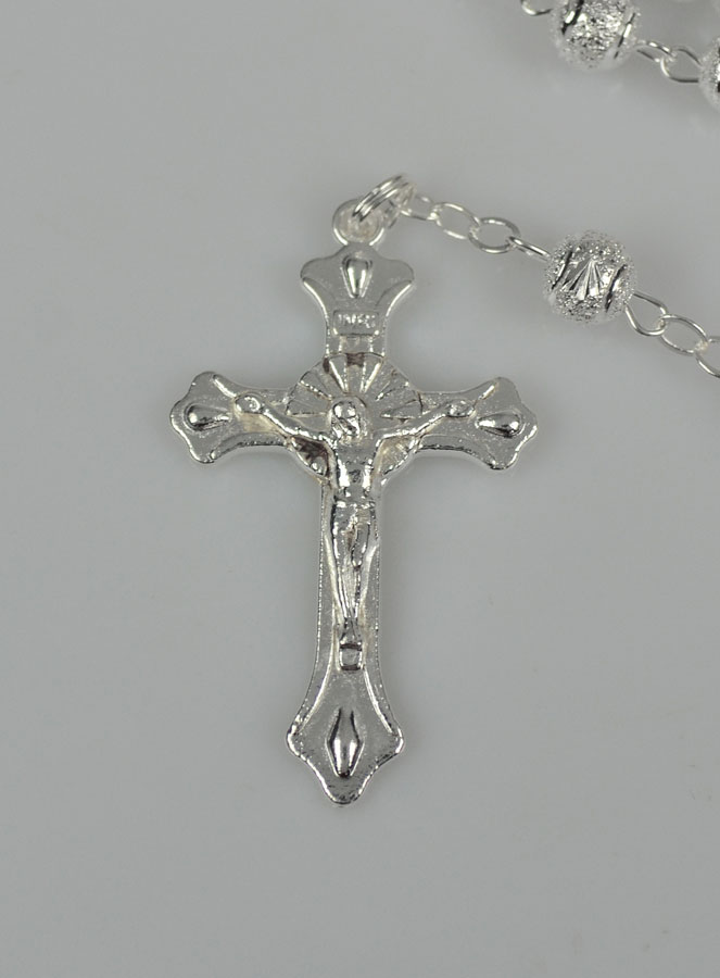 Chapelet en Perles d'Argent Sablées - 60 cm (pic 4)