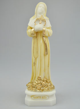 Statue Sainte Rita en Albâtre & Fil d'Or - 17cm (pic 1)