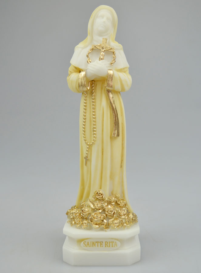 Statue Sainte Rita en Albâtre & Fil d'Or - 17cm (pic 2)