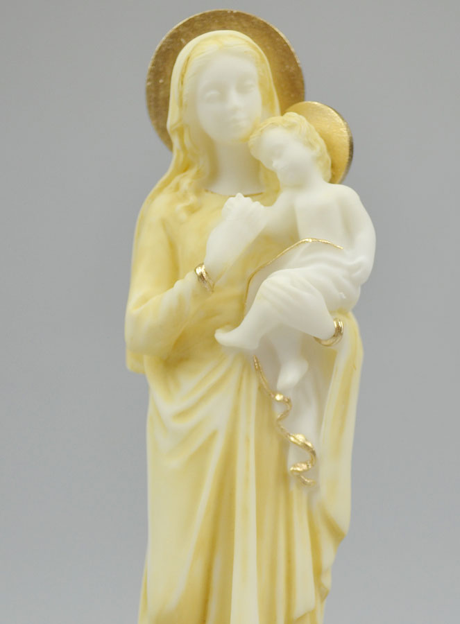 Statue Notre Dame de la Famille en Albâtre & Fil d'Or - 17cm (pic 3)