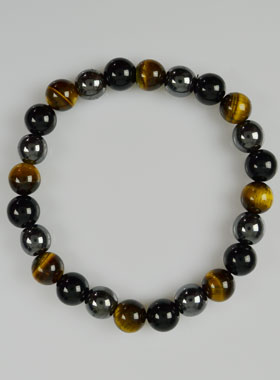 Bracelet en Pierre Naturelle Hématite, Oeil de tigre & Obsidienne Noire (pic 1)