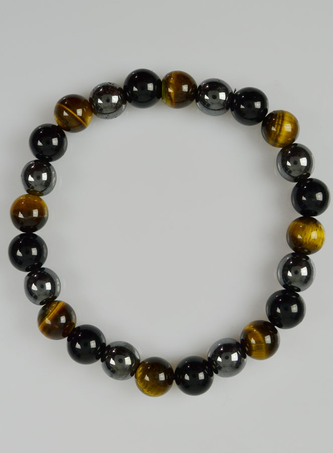 Bracelet en Pierre Naturelle Hématite, Oeil de tigre & Obsidienne Noire (pic 2)