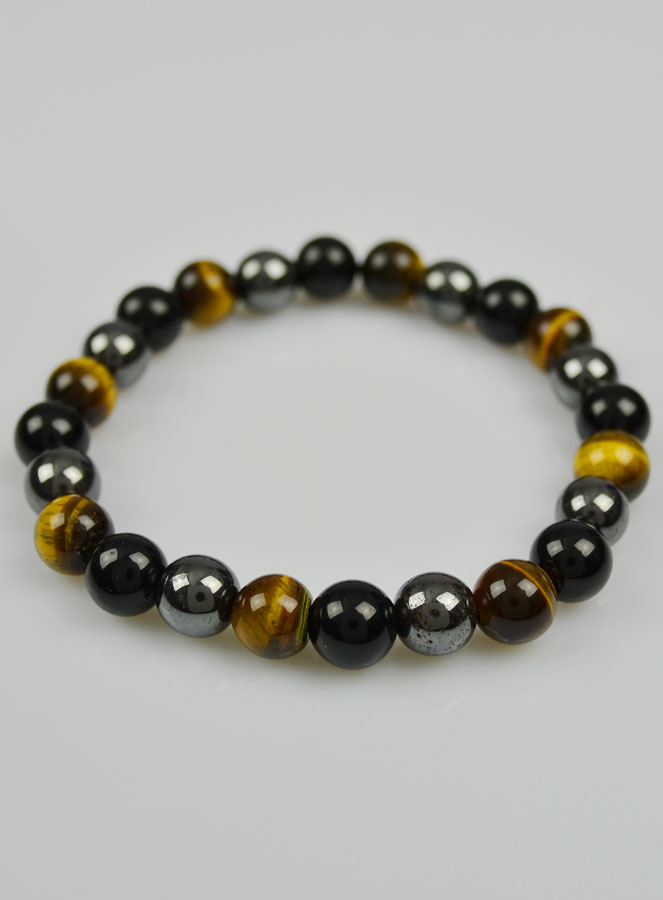 Bracelet en Pierre Naturelle Hématite, Oeil de tigre & Obsidienne Noire (pic 3)
