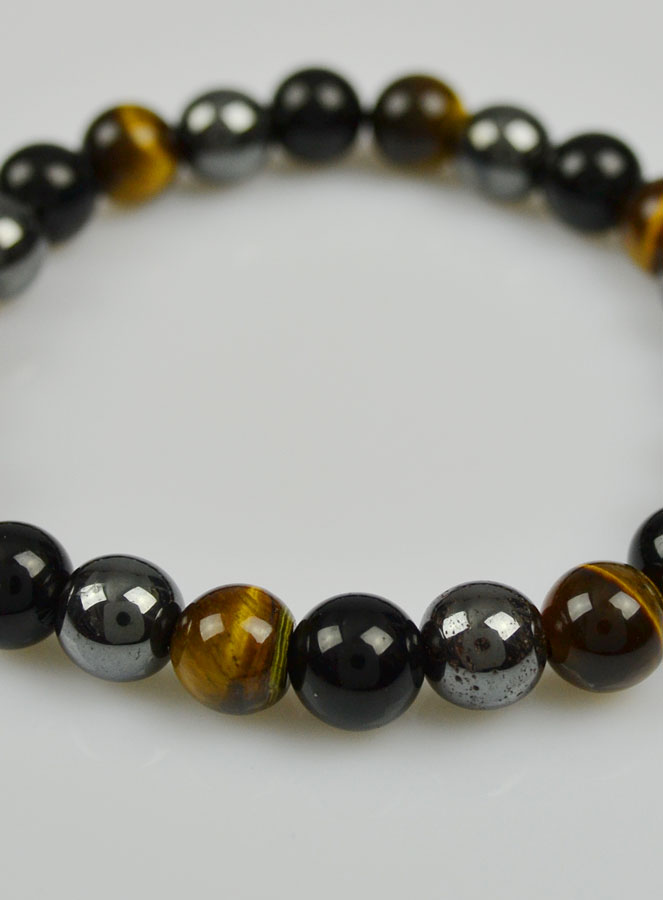 Bracelet en Pierre Naturelle Hématite, Oeil de tigre & Obsidienne Noire (pic 4)