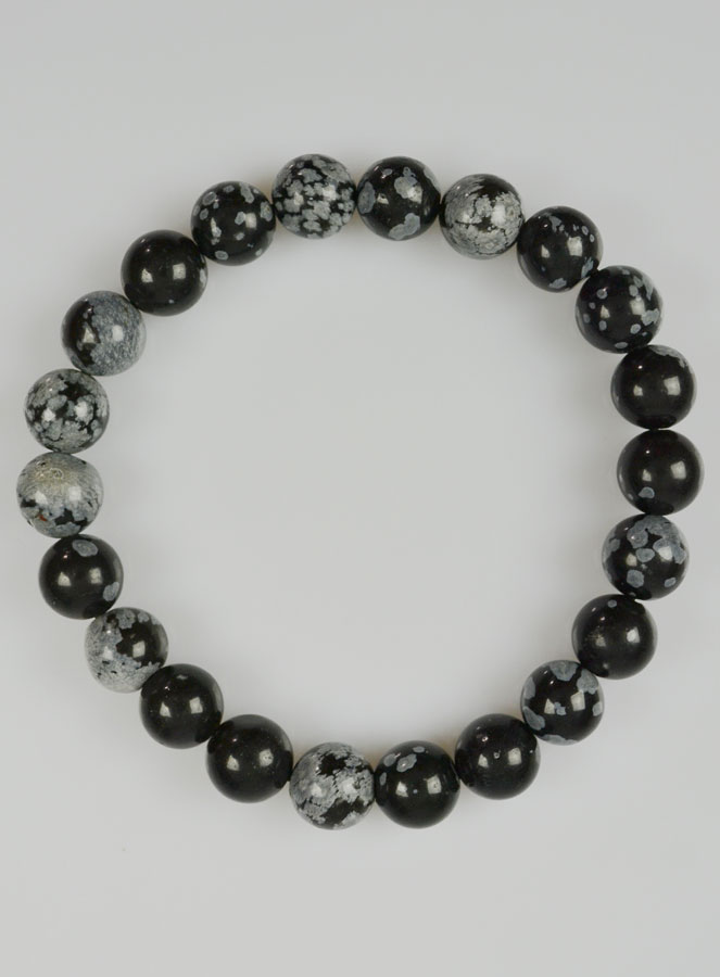 Bracelet en Pierre Naturelle d'Obsidienne - Flocon de Neige (pic 2)
