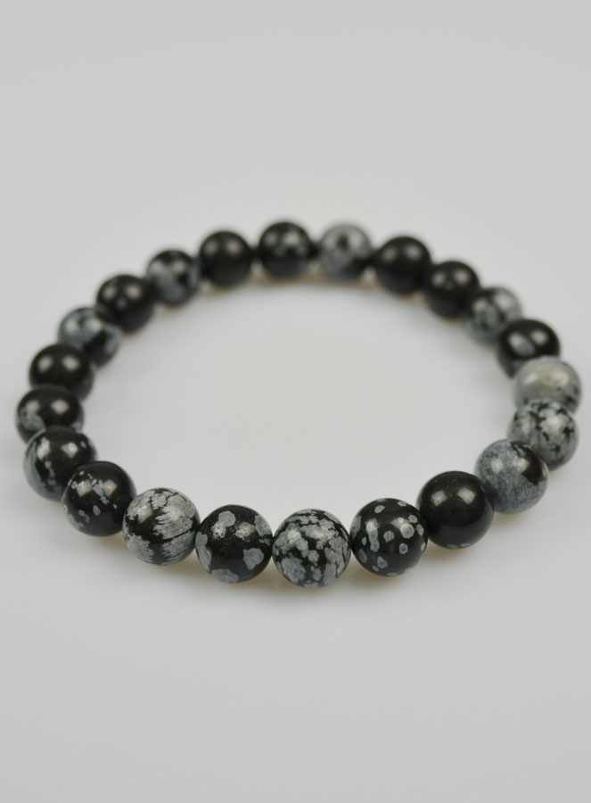 Bracelet en Pierre Naturelle d'Obsidienne - Flocon de Neige (pic 3)