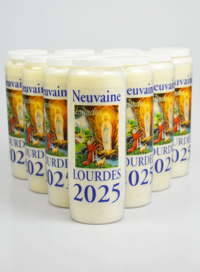 Lot de 10 Bougies de Neuvaine Prière à Lourdes 2025 - 17.5cm (pic 1)
