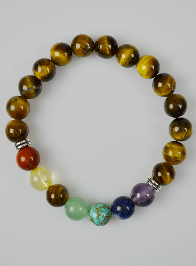 Bracelet en Pierre Naturelle en Oeil de Tigre 7 chakras (pic 2)