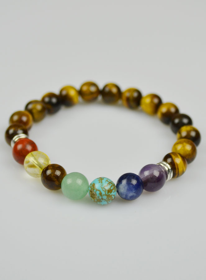Bracelet en Pierre Naturelle en Oeil de Tigre 7 chakras (pic 3)