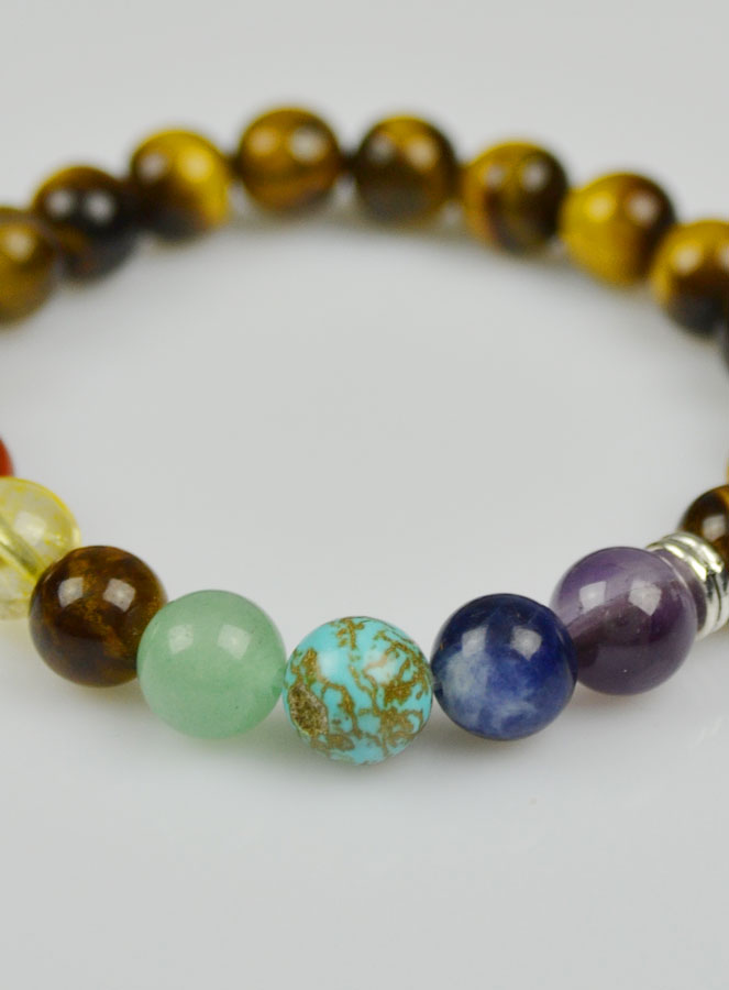 Bracelet en Pierre Naturelle en Oeil de Tigre 7 chakras (pic 4)