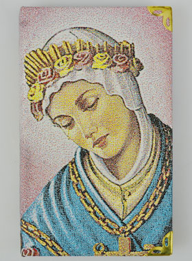 Bloc Notes Notre Dame de la Salette - Couverture en Tissu Brodé de Fil Doré (pic 1)