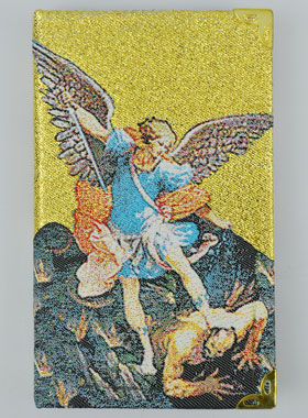 Bloc Notes Saint Michel - Couverture en Tissu Brodé de Fil Doré (pic 1)