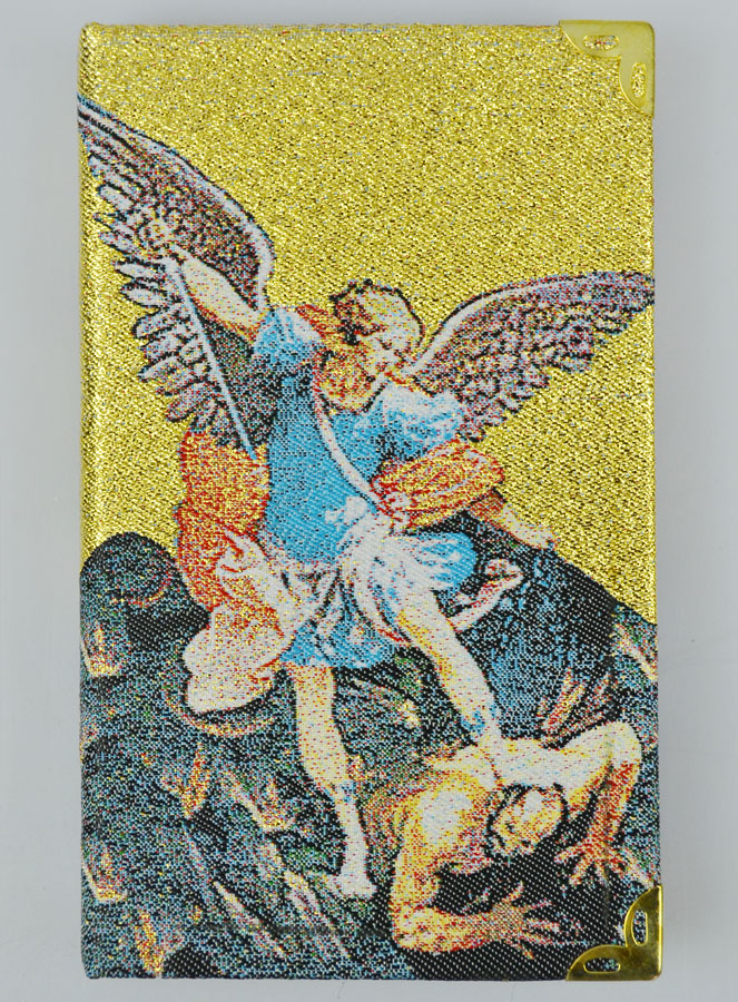Bloc Notes Saint Michel - Couverture en Tissu Brodé de Fil Doré (pic 2)