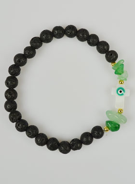Bracelet Croix en Pierre de Lave Verte & Aventurine (pic 1)