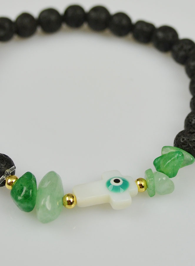 Bracelet Croix en Pierre de Lave Verte & Aventurine (pic 4)
