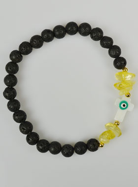 Bracelet Croix en Pierre de Lave Verte & Aventurine Jaune (pic 1)