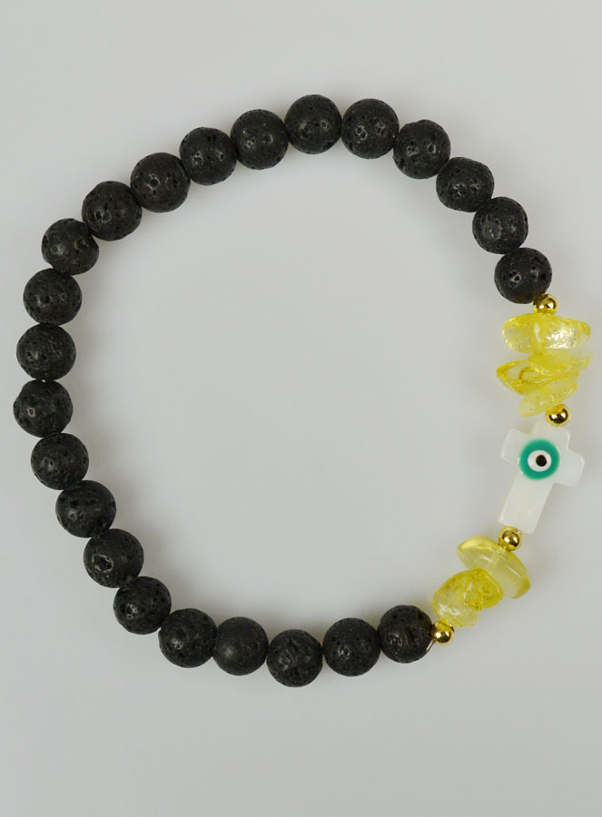 Bracelet Croix en Pierre de Lave Verte & Aventurine Jaune (pic 2)