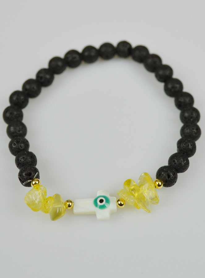 Bracelet Croix en Pierre de Lave Verte & Aventurine Jaune (pic 3)