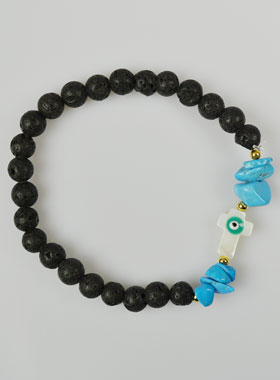 Bracelet Croix en Pierre de Lave Verte & Turquoise (pic 1)