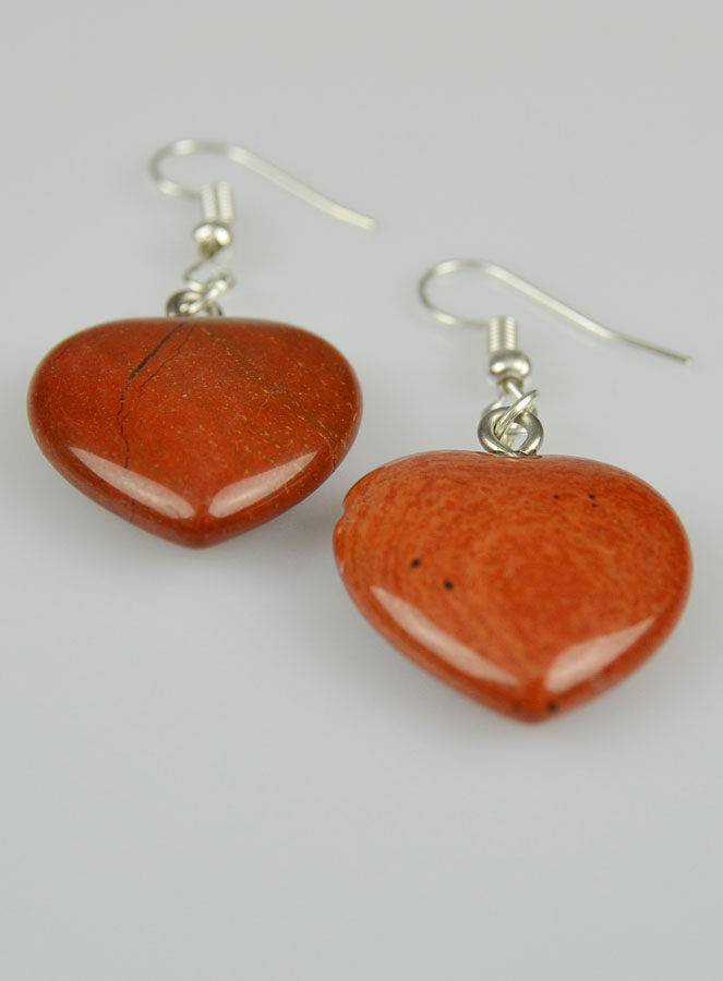 Boucles d'Oreilles Coeur Jaspe Rouge 20mm (pic 3)
