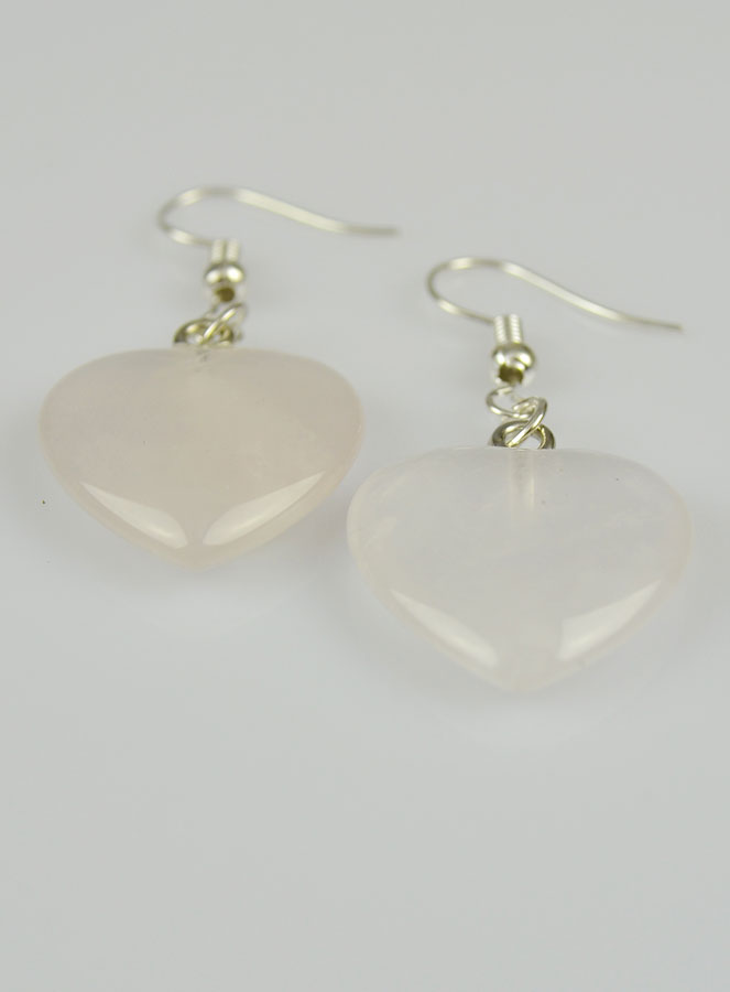 Boucles d'Oreilles Coeur Quartz Rose 20mm (pic 3)