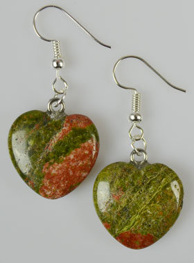 Boucles d'Oreilles Coeur Unakite 20mm (pic 1)