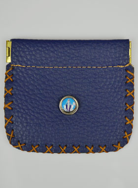 Porte Monnaie avec Médaille Vierge Miraculeuse - Cuir Bleu (pic 1)