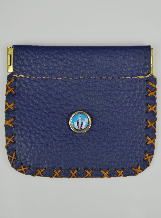 Porte Monnaie avec Médaille Vierge Miraculeuse - Cuir Bleu (pic 2)