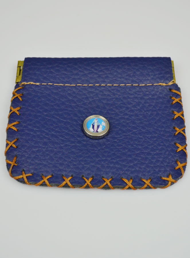 Porte Monnaie avec Médaille Vierge Miraculeuse - Cuir Bleu (pic 3)