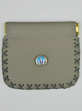 Porte Monnaie avec Médaille Vierge Miraculeuse - Cuir Gris (pic 1)