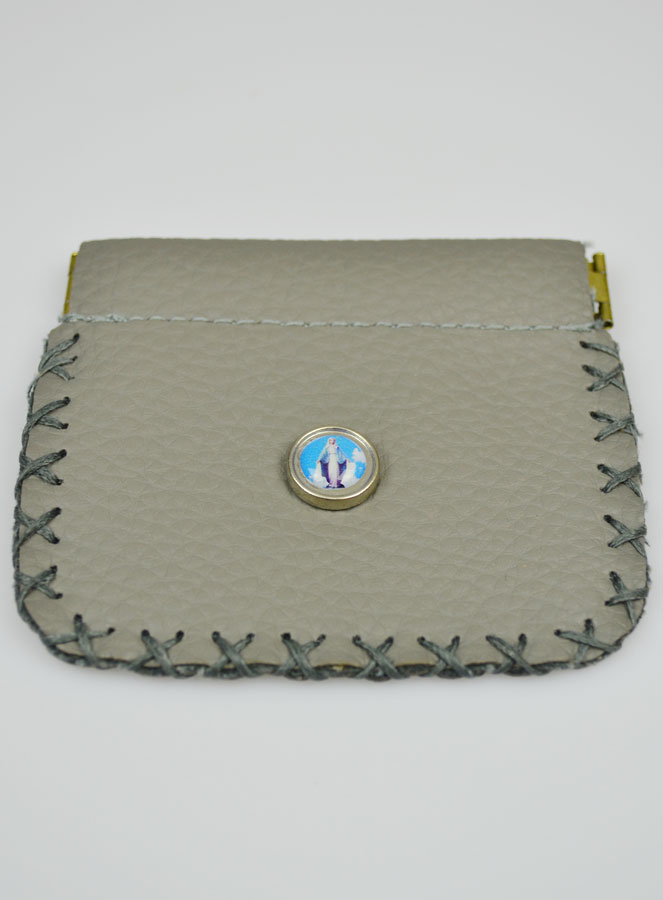Porte Monnaie avec Médaille Vierge Miraculeuse - Cuir Gris (pic 3)