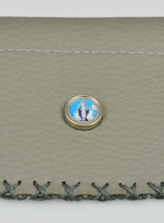 Porte Monnaie avec Médaille Vierge Miraculeuse - Cuir Gris (pic 4)