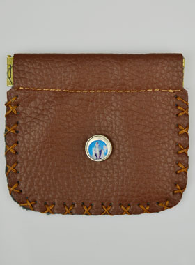 Porte Monnaie avec Médaille Vierge Miraculeuse - Cuir Marron (pic 1)