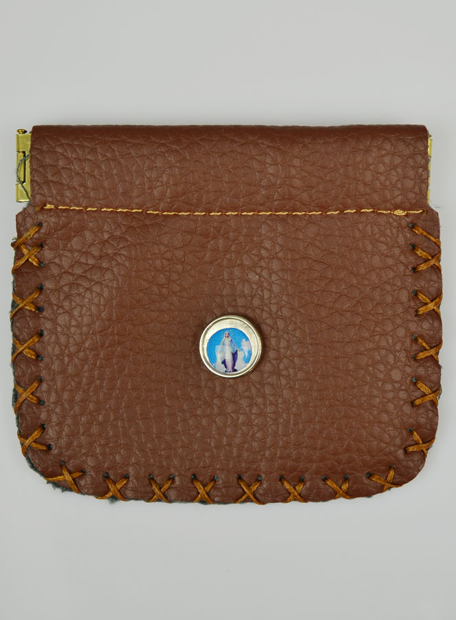 Porte Monnaie avec Médaille Vierge Miraculeuse - Cuir Marron (pic 2)