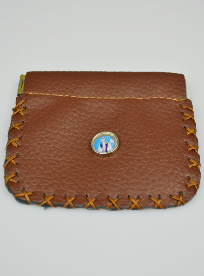 Porte Monnaie avec Médaille Vierge Miraculeuse - Cuir Marron (pic 3)