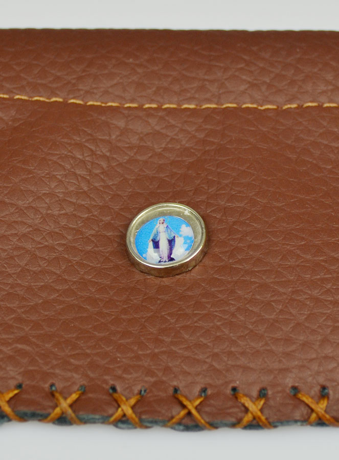 Porte Monnaie avec Médaille Vierge Miraculeuse - Cuir Marron (pic 4)