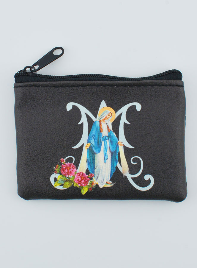 Porte Monnaie Sainte Vierge Miraculeuse - Cuir Noir (pic 1)