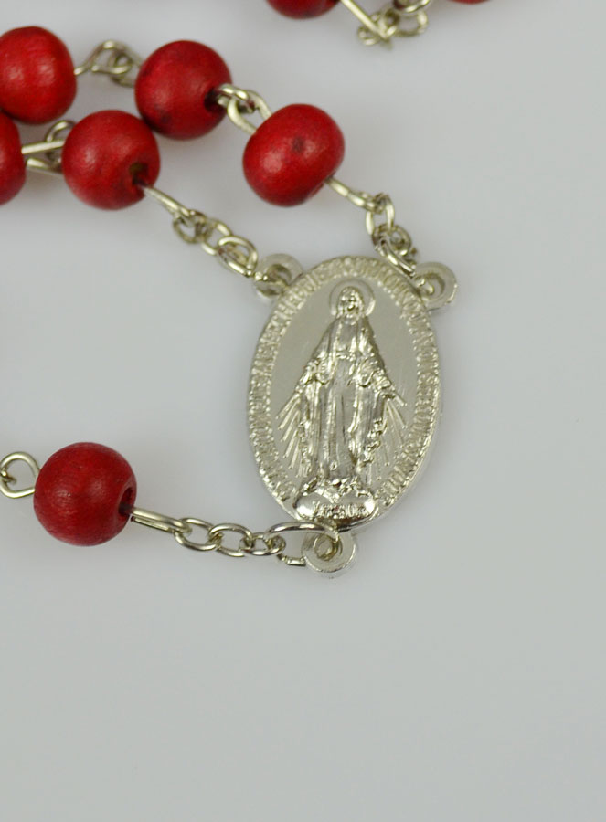 Chapelet de Lourdes en Bois de Rose - Médaille Vierge Miraculeuse (pic 4)