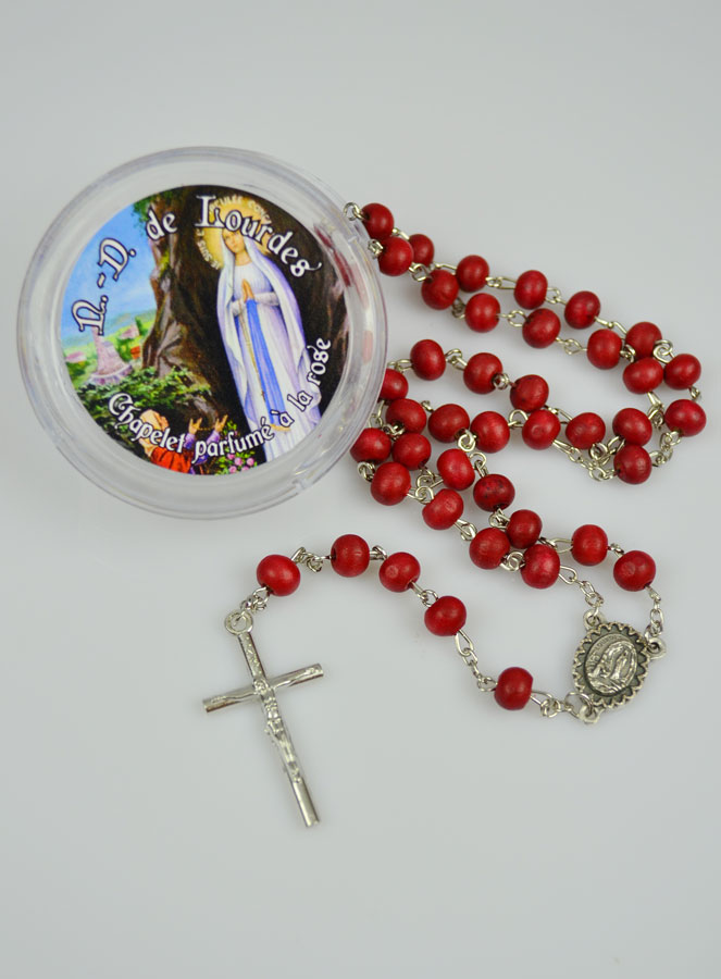 Chapelet de Lourdes en Bois de Rose - Médaille Notre Dame de Lourdes (pic 1)