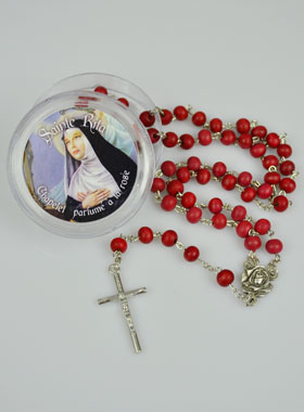 Chapelet de Lourdes en Bois de Rose - Médaille Sainte Rita (pic 1)