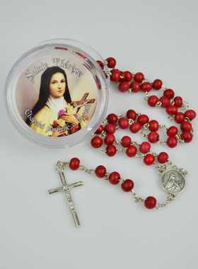 Chapelet de Lourdes en Bois de Rose - Médaille Sainte Thérèse (pic 1)