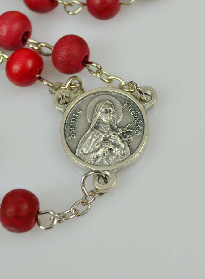 Chapelet de Lourdes en Bois de Rose - Médaille Sainte Thérèse (pic 4)