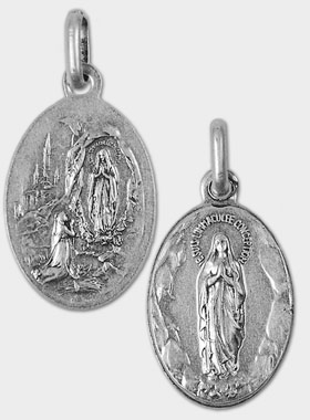 Médaille Notre Dame de Lourdes en Argent Vieilli - 19mm (pic 1)